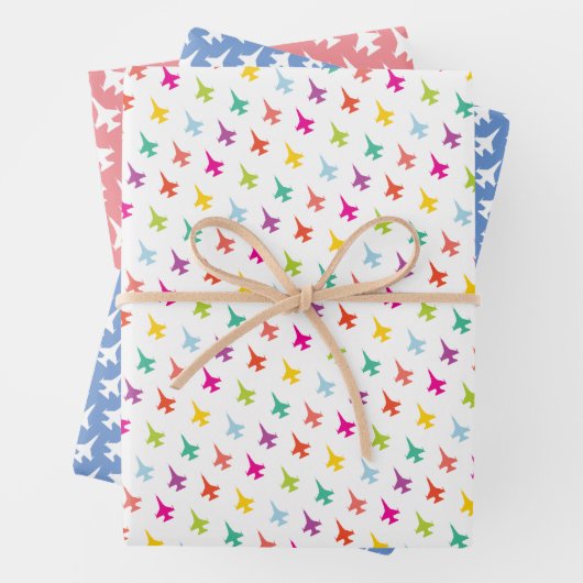 カラーかわいらしミックスF-16ファイタージェットパターン ラッピングペーパーシート (インサイチュ)