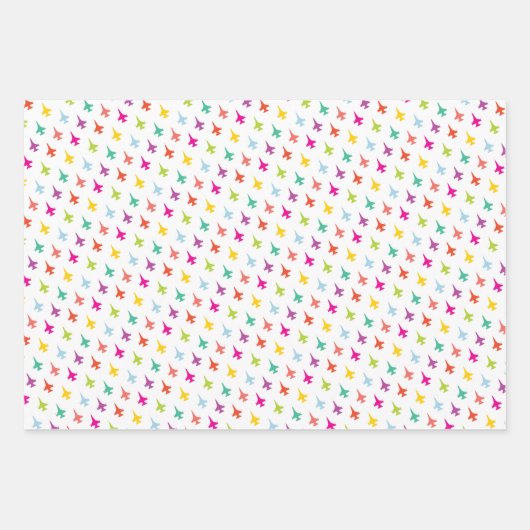 カラーかわいらしミックスF-16ファイタージェットパターン ラッピングペーパーシート (正面)