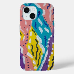 カラーとフローの抽象芸術絵画の iPhone 15ケース