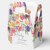 カラーのバーストチューリップと緑の赤ちゃんシャワー フェイバーボックス (オープン)