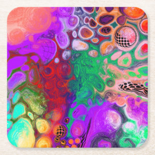 カラーのバーストDigital Fluid Art スクエアペーパーコースター