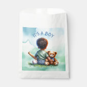 カラーの赤ちゃん男の子とテディベアのベビーシャワー フェイバーバッグ (正面)