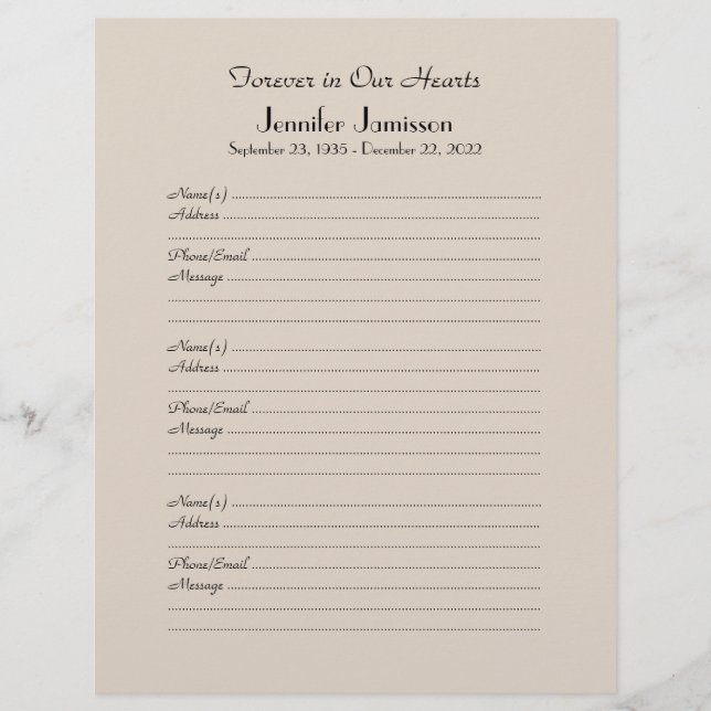 カラーの選択、メモリアルブックフィラーページ (正面)