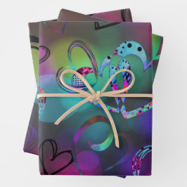 カラーのLOVEコラージュはっきりした ラッピングペーパーシート