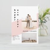 カラーはっきりしたスクリプトpink happy new year 2写真 シーズンカード (スタンド正面)