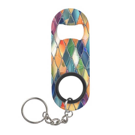 カラーはっきりしたステンドグラス キーホルダー栓抜き (正面)