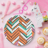 カラーはっきりしたヘリンボーンシェブロンパターン ペーパープレート (パーティー)