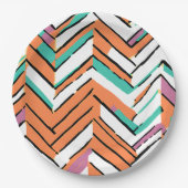 カラーはっきりしたヘリンボーンシェブロンパターン ペーパープレート (正面)
