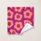 カラーはっきりしたレトロヒッピー花柄 バスタオルセット (ウォッシュタオル)