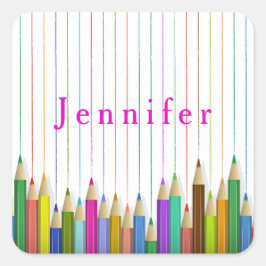 カラーアートペンシルカスタムステッカー新学期 スクエアシール