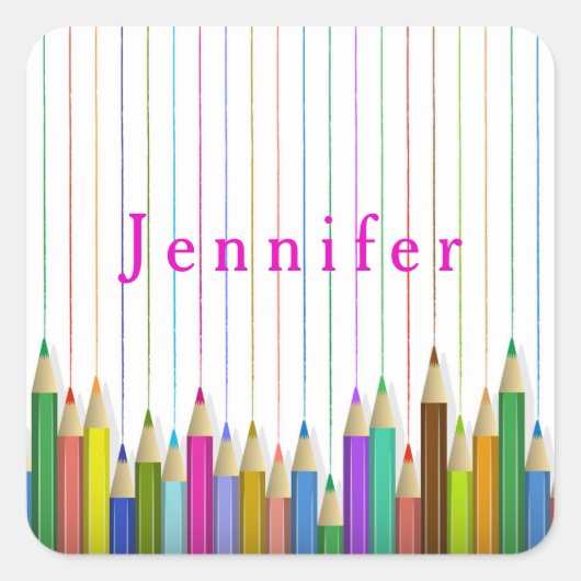カラーアートペンシルカスタムステッカー新学期 スクエアシール (正面)