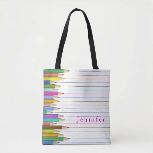 カラーアートペンシルデザイン新学期カスタム トートバッグ (正面)