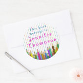 カラーアート鉛筆ステッカー戻る学校のカスタム ラウンドシール (封筒)