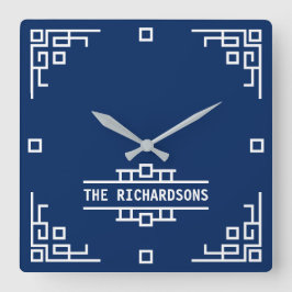 カラーアールデコレトロジオメトリック縁ど スクエア壁時計