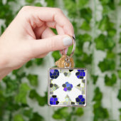 カラーイラストレーションファンシーシェイプ、グレーとブルーの鍵 キーホルダー (手)