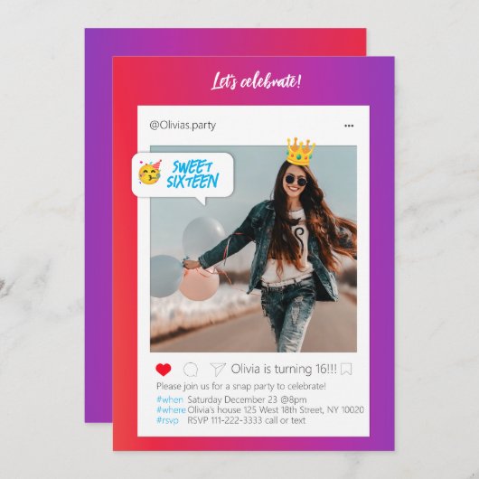 カラーインスタパーティー誕生日招待状 招待状 (正面/裏面)