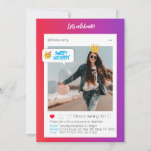 カラーインスタパーティー誕生日招待状