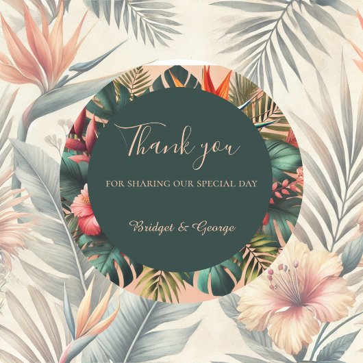 カラーエキゾチックハワイアントロピカル結婚トピカルズサンキュー ラウンドシール