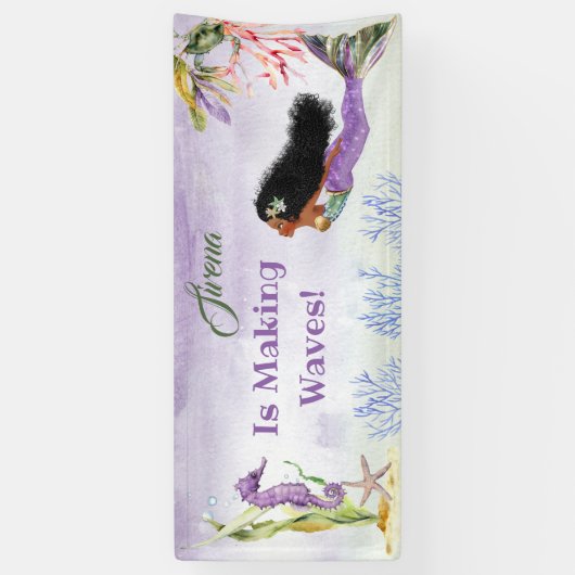 カラーエスニックシーホースカニパープルバーンの人魚 横断幕 (縦)