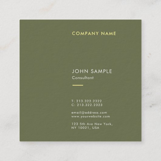 カラーエレガントテンプレートプロフェッショナルラグジュアリーモダン スクエア名刺 (裏面)