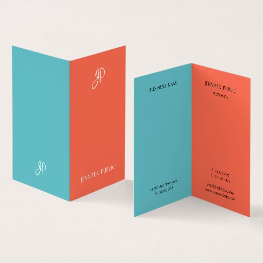 カラーエレガントプロフェッショナルモノグラムテンプレート 名刺 (内部&外部)