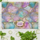 カラーオパールおよび液体金ゴールド キッチンタオル (折り畳み)