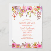 カラーオポップ・アートのレンジピンク春フラワーブライダルシャワー 招待状 (正面)