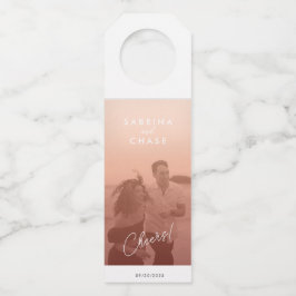 カラーオーバーレイ赤面結婚のフォトワインラベル ボトルネックタグ