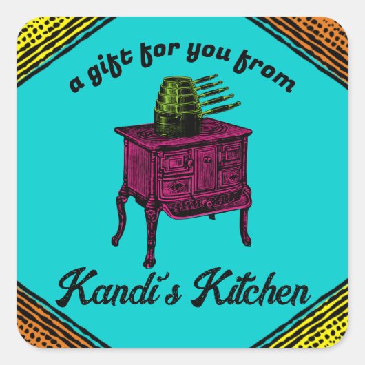 カラーカスタムアートポップ・アートのヴィンテージストーブギフトラベルラベル スクエアシール (正面)