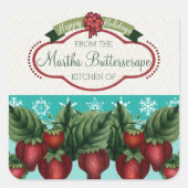 カラーカスタムイチゴ雪の結晶ホリデーベーキング スクエアシール (正面)