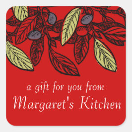 カラーカスタムオリーブ枝食品ギフトラベル スクエアシール