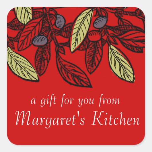 カラーカスタムオリーブ枝食品ギフトラベル スクエアシール (正面)