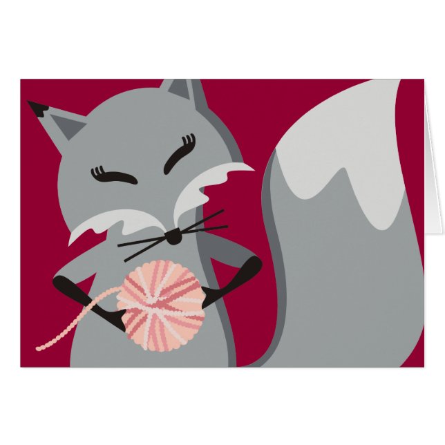 カラーカスタムキツネ糸編み物針ギフトカード (正面横)