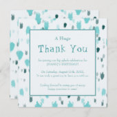 カラーカスタムサンキューカードの青、グレーのスプラッシュ 招待状 (正面/裏面)