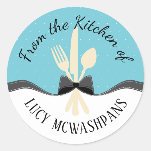 カラーカスタムフォークスプーンナイフ弓ギフトラベルシール ラウンドシール (正面)