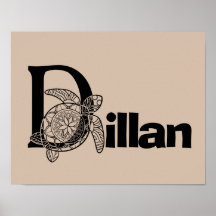 カラーカスタムモノグラム文字d亀子供部屋アート