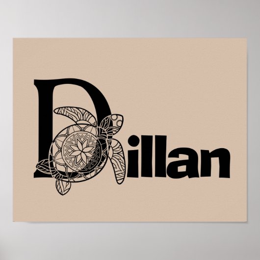 カラーカスタムモノグラム文字d亀子供部屋アート ポスター (正面)