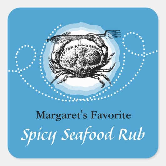 カラーカスタムヴィンテージカニのシーフードギフトラベルラベル スクエアシール (正面)