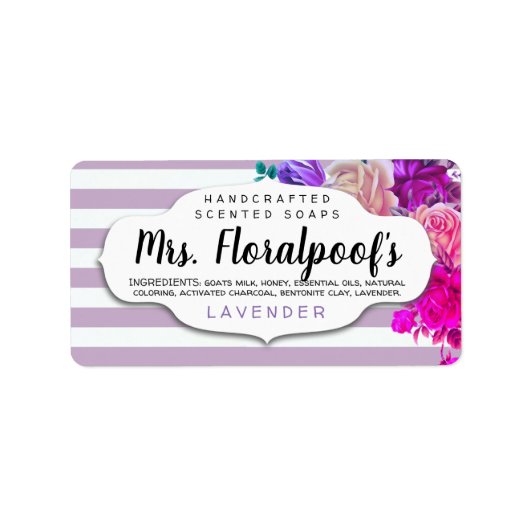 カラーカスタムヴィンテージフローラ石鹸または香水ラベル ラベル (正面)