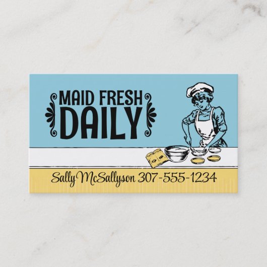 カラーカスタムヴィンテージベーカリー女の子ベーキングビズカード 名刺 (正面)