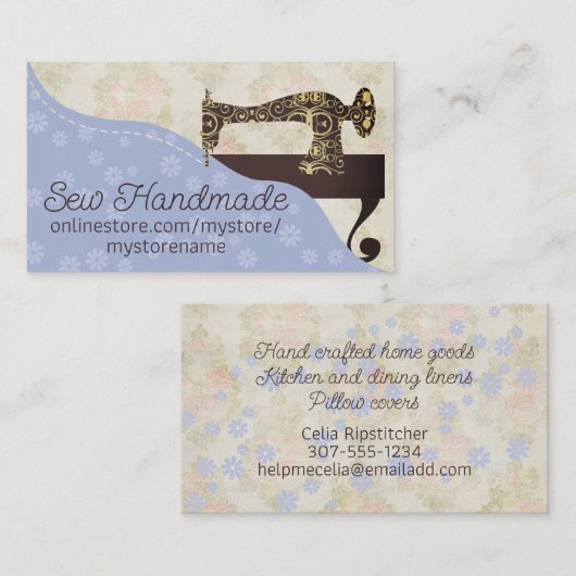 カラーカスタムヴィンテージ裁縫機布 名刺 (正面/裏面)