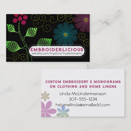 カラーカスタム刺繍裁縫で花をステッチ 名刺 (正面/裏面)