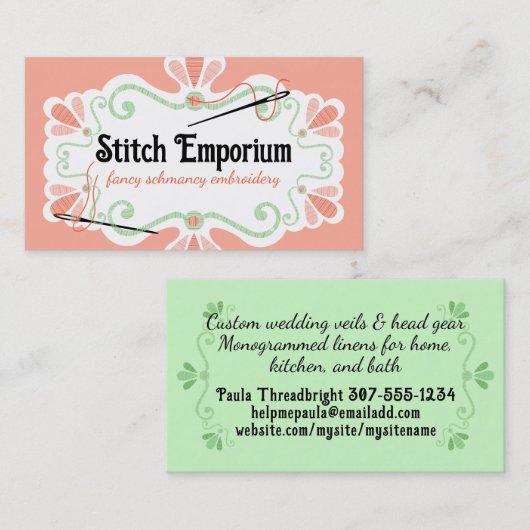 カラーカスタム刺繍針糸裁縫 名刺 (正面/裏面)