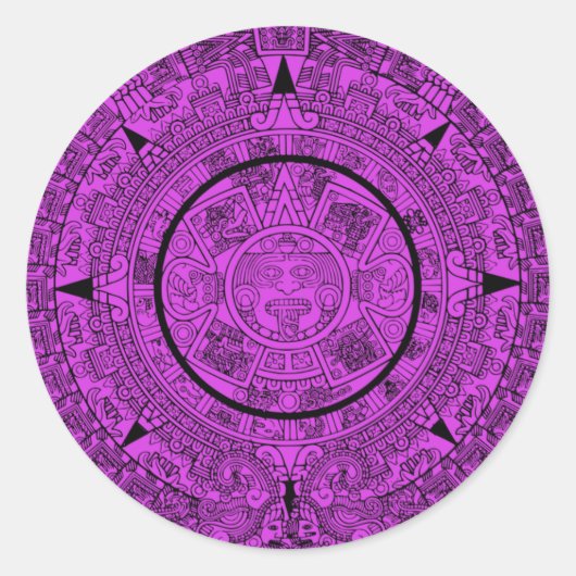 カラーカスタム古代マヤ暦メキシコステッカー ラウンドシール (正面)