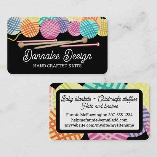カラーカスタム糸編み物針名刺 名刺 (正面/裏面)