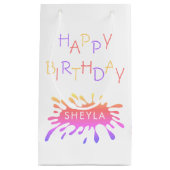 カラーカラフルブロックガーリーハッピーバースデー スモールペーパーバッグ (正面)