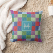 カラーカラフルブロックモノグラム クッション (ブランケット)