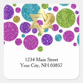 カラーカラフル差出人住所のキラキラ色ドット スクエアシール