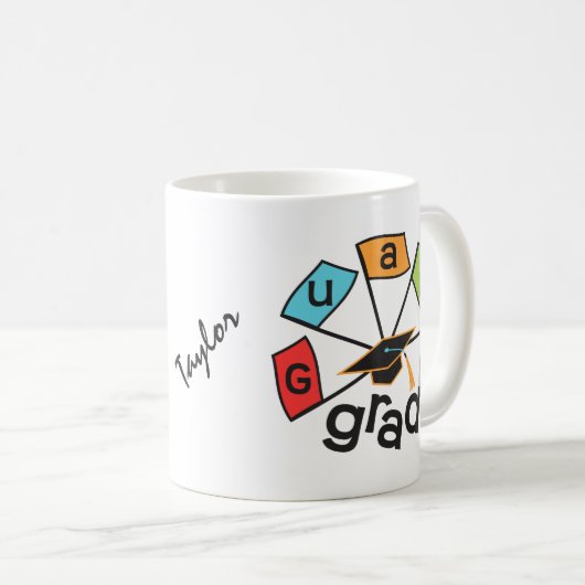 カラーガパーソナライズされたード卒業式マグカップ コーヒーマグカップ (正面右)