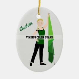 カラーガードブロンドブレイドヘア緑と黒 セラミックオーナメント